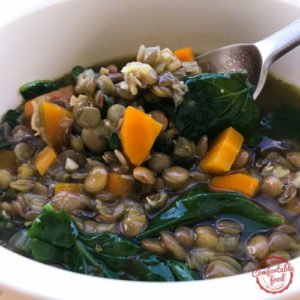 Easy and hearty lentil soup with spinach recipe.