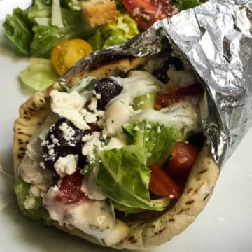 A Greek inspired stuffed pita recipe with chicken.