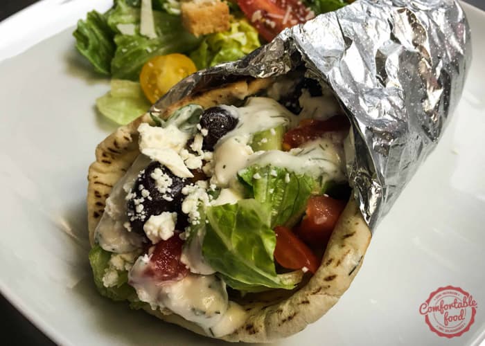 A Greek inspired stuffed pita recipe with chicken.