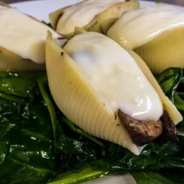 A recipe for rich and creamy vegetarian stuffed shells.