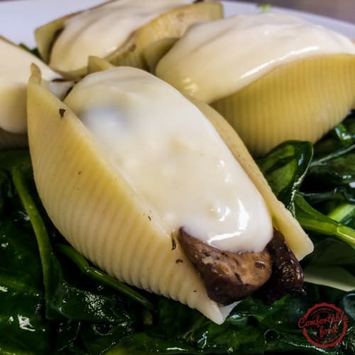 Jumbo Stuffed Shells with Mushrooms and Smoked Gouda Sauce