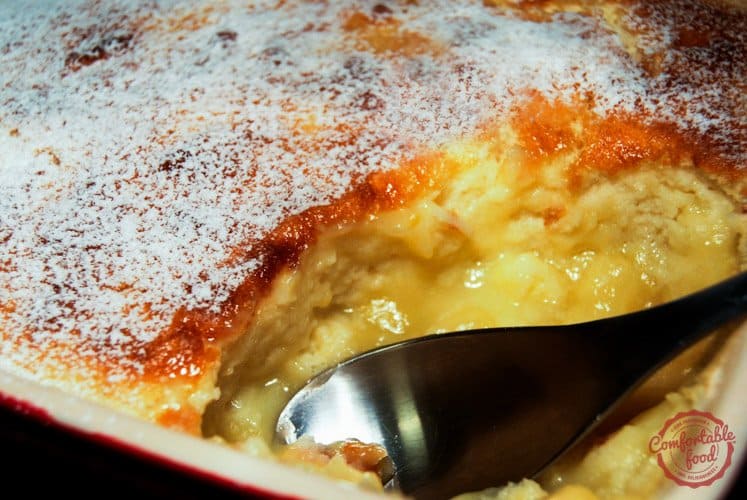 An easy recipe for a sweet and tart lemon pudding cake.