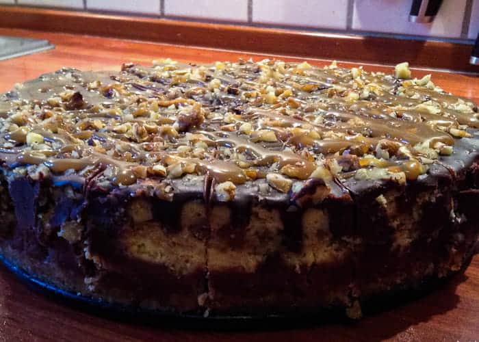 A Layered Turtle Cheesecake Recipe from Comfortable Food.