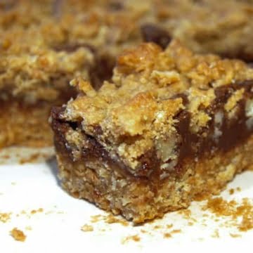 Dense and chewy oatmeal fudge bar recipe.