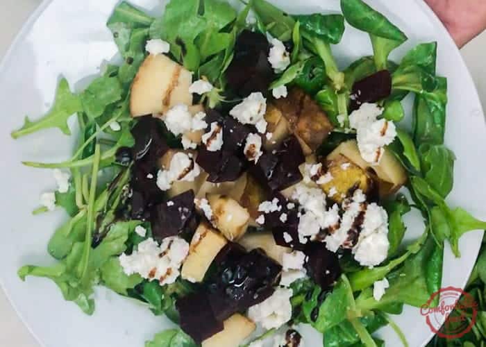 Pear, Beet And Goat Cheese Salad 1 Pear beet and goat cheese salad