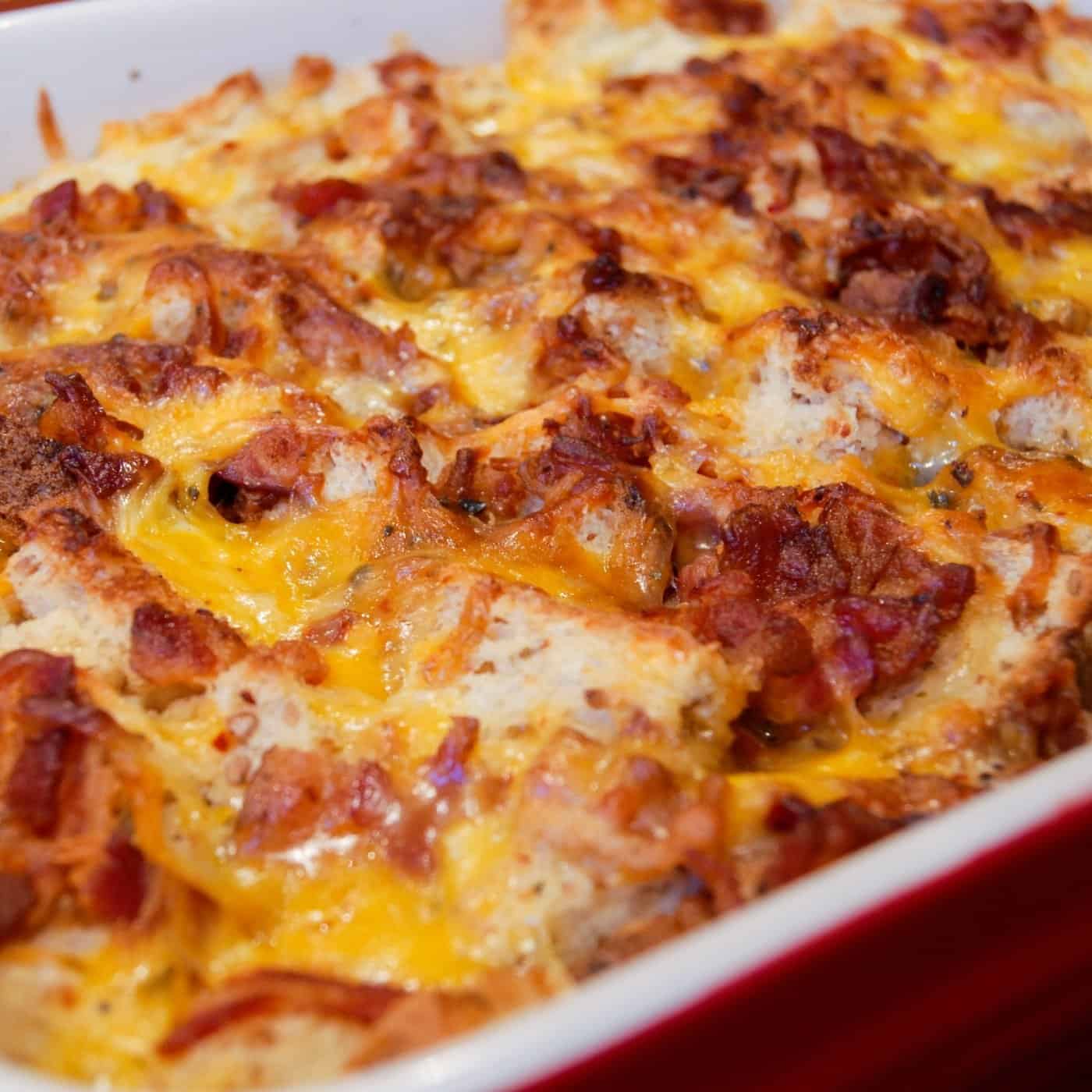 Breakfast casserole with bacon egg and cheese on top
