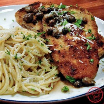 breaded eggplant served with pasta