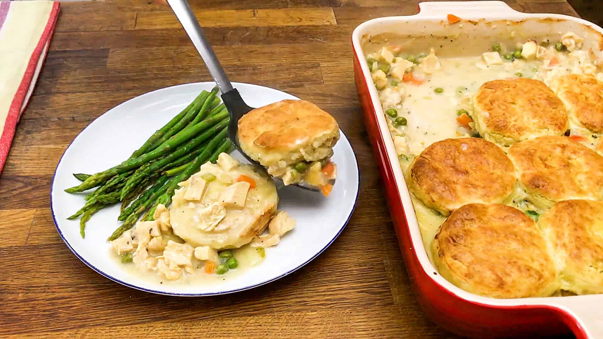 biscuits are golden brown serving with asparagus