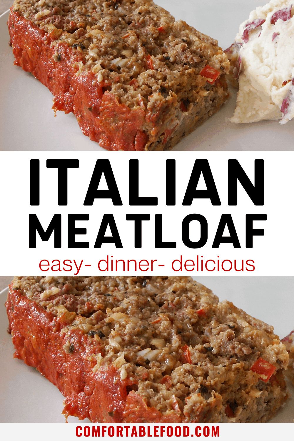 Sliced of italian meatloaf with marinara sauce on top
