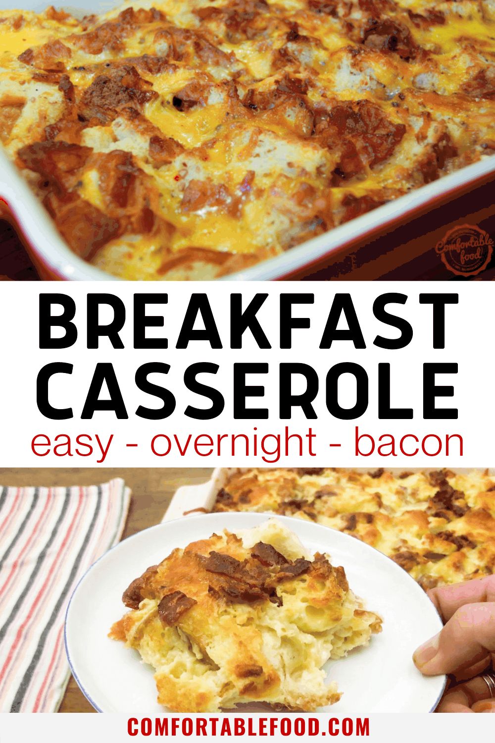 Breakfast casserole serve on white plate