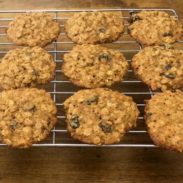 oatmeal raisin cookies on a rack