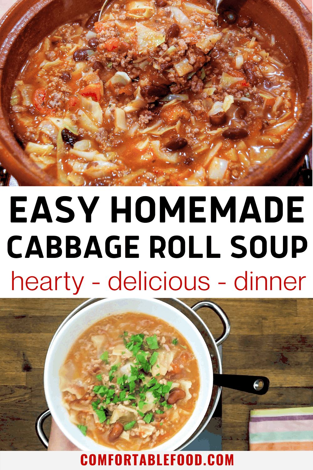 Cabbage roll soup in a white bowl