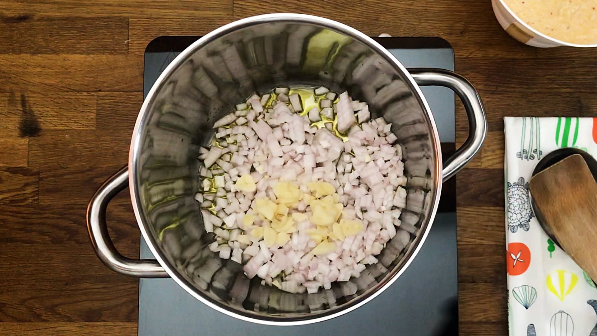  onion and garlic cooking in a pan