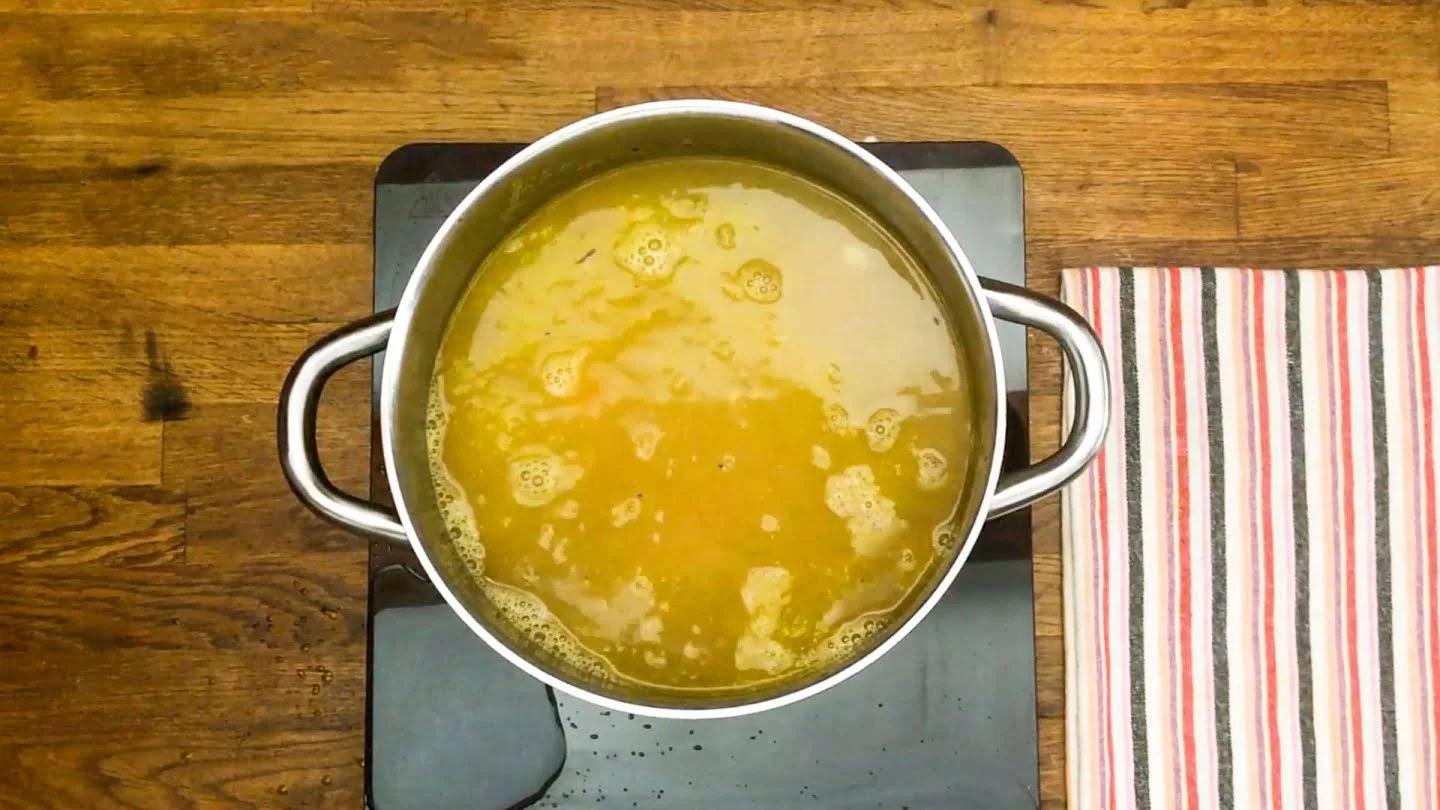 chicken broth, bring to a boil