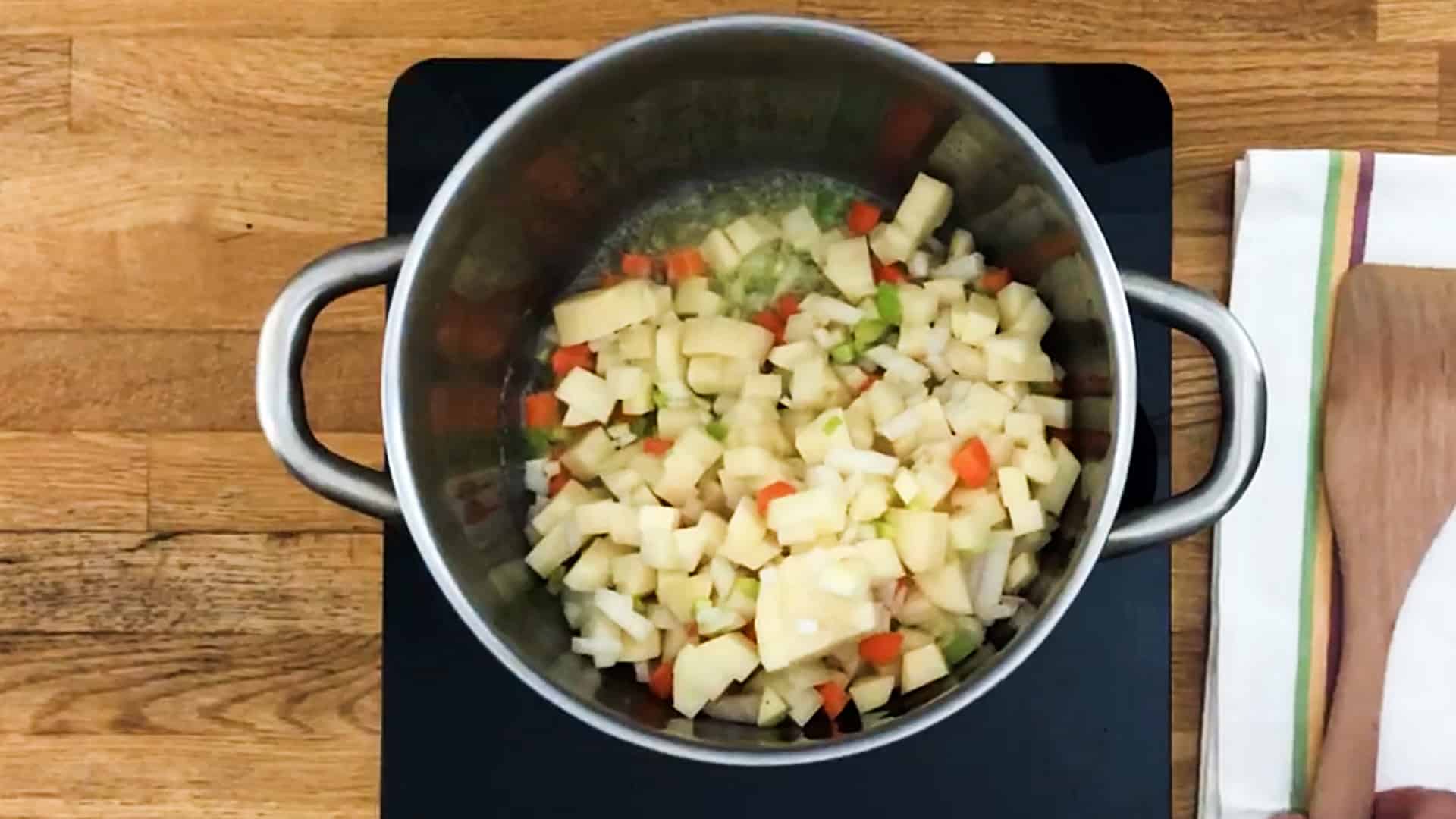 vegetables in pan
