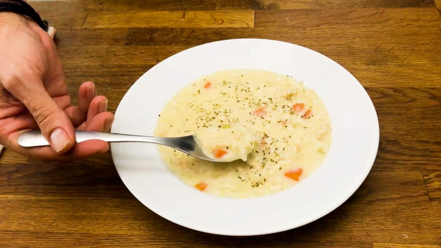 greek lemon chicken soup in a spoon