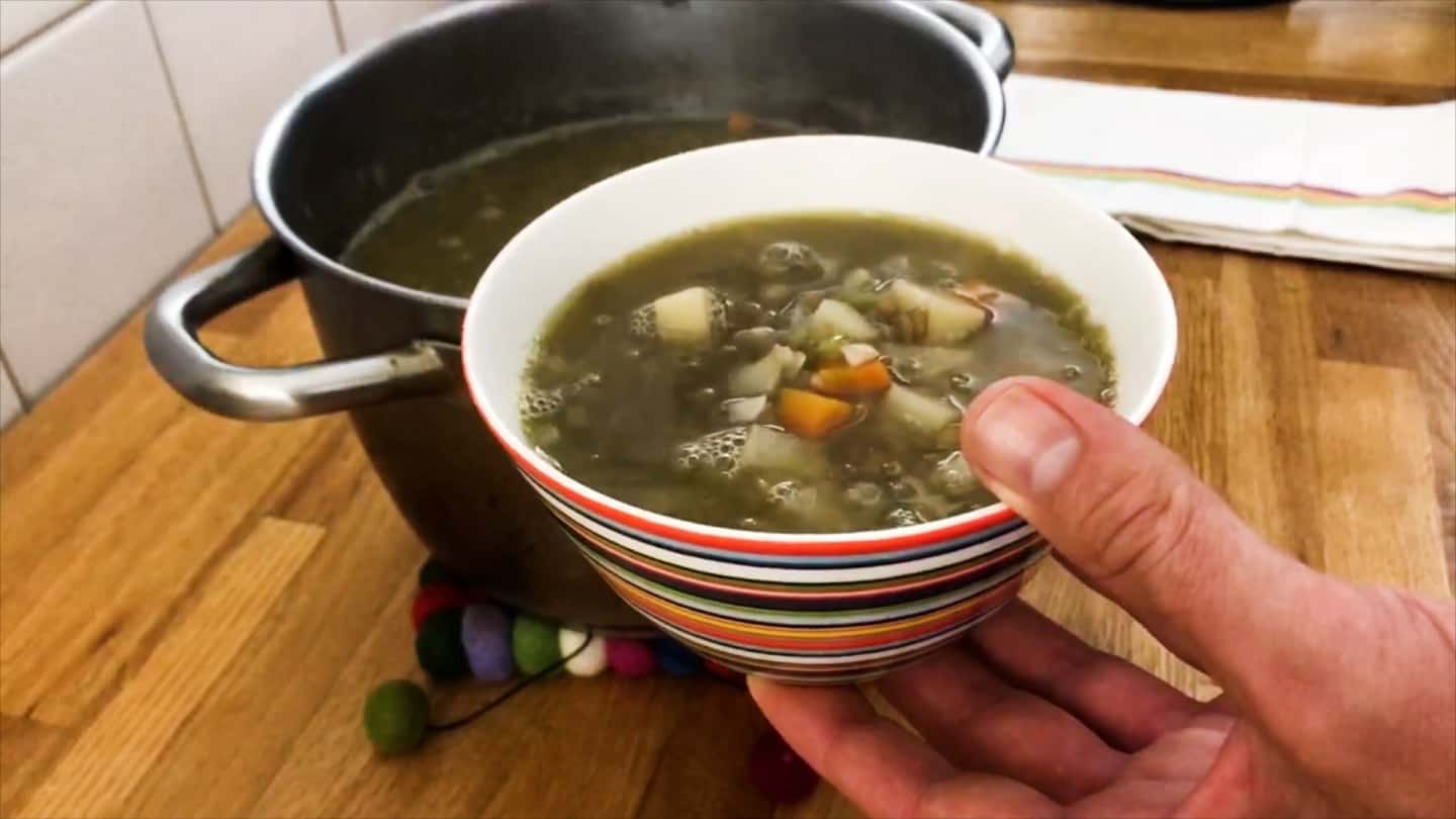 bowl  lentil potato soup