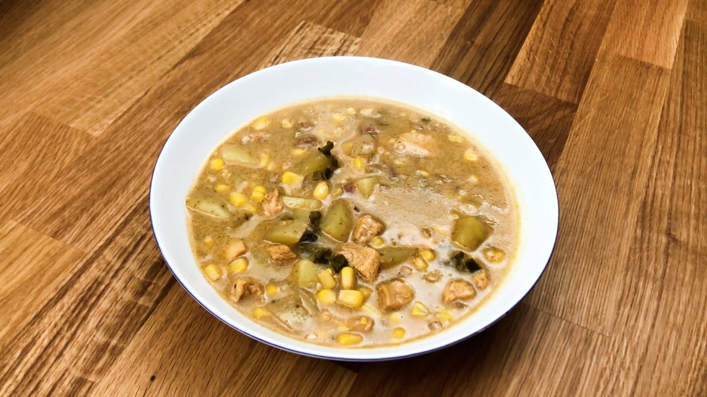  chicken corn chowder soup in a plate