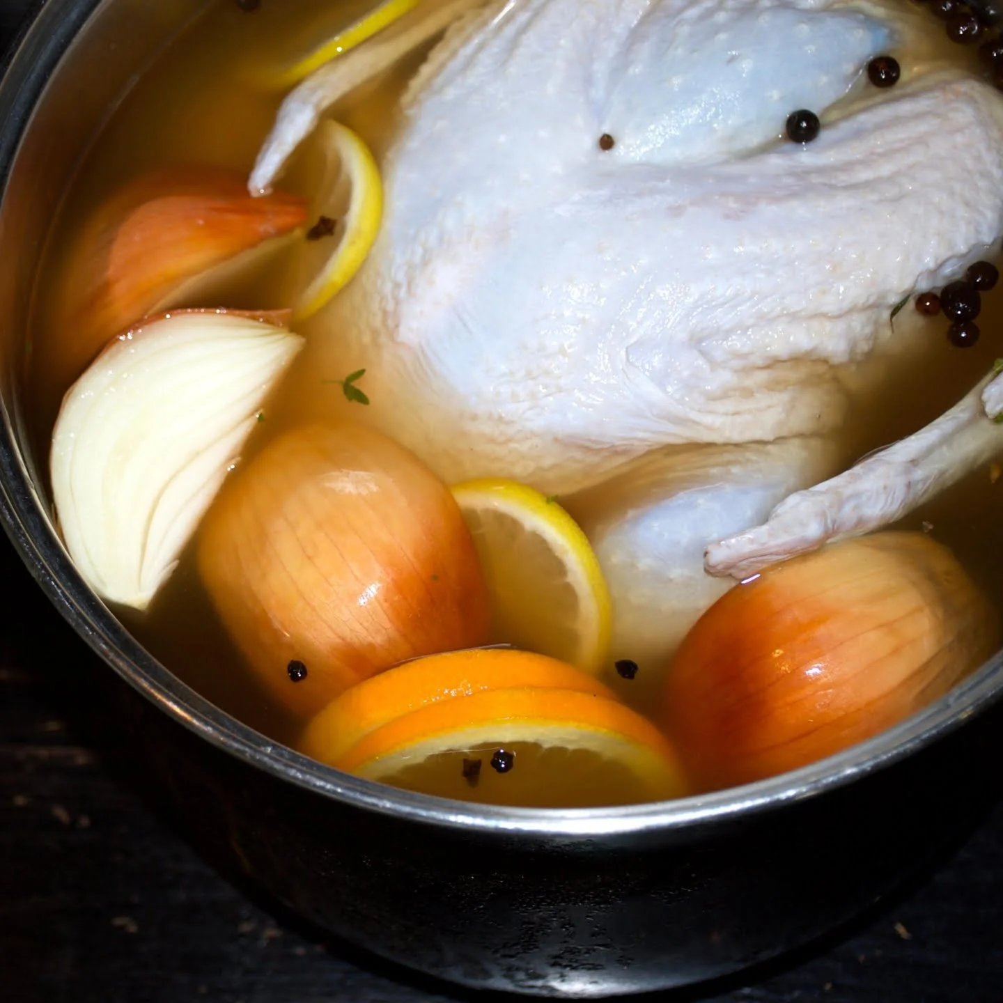 How to wet brine a turkey step-by-step. With herbs, spices, and flavor enhancers.