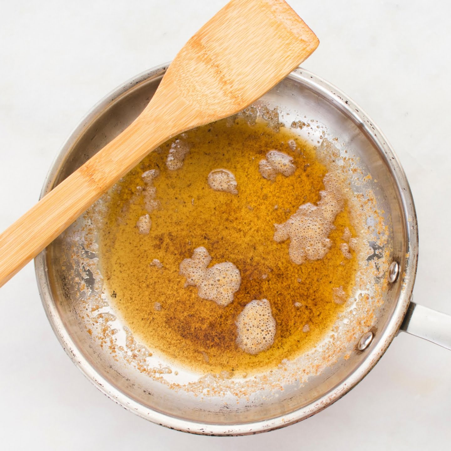 Browned butter in stainless steel pan