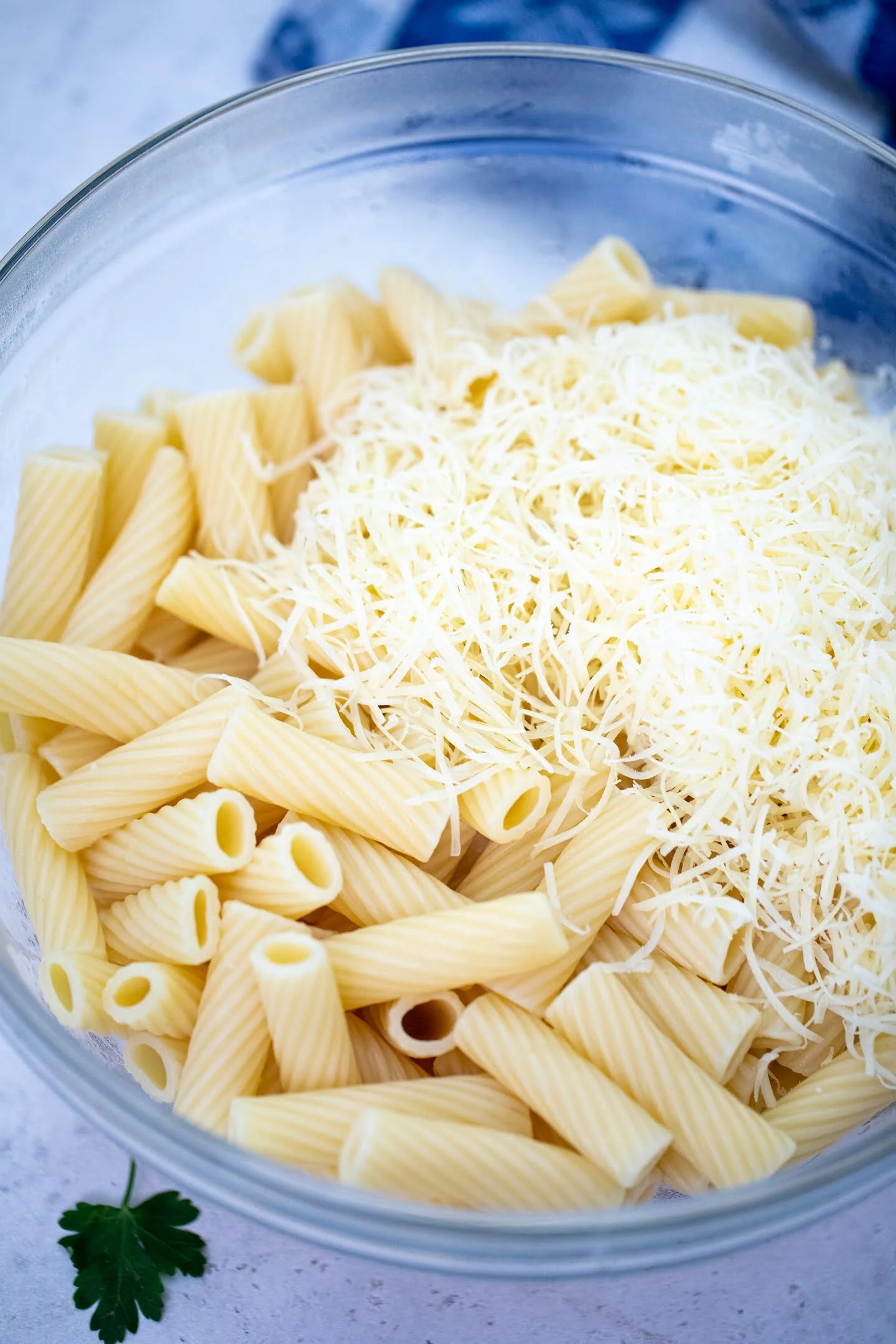 rigatoni pasta and parmesan cheese