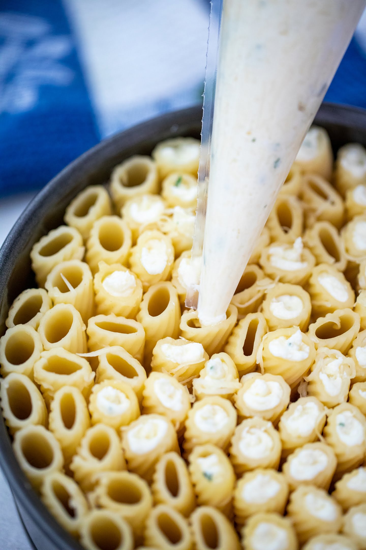 filling stuffed rigatoni  with cheese