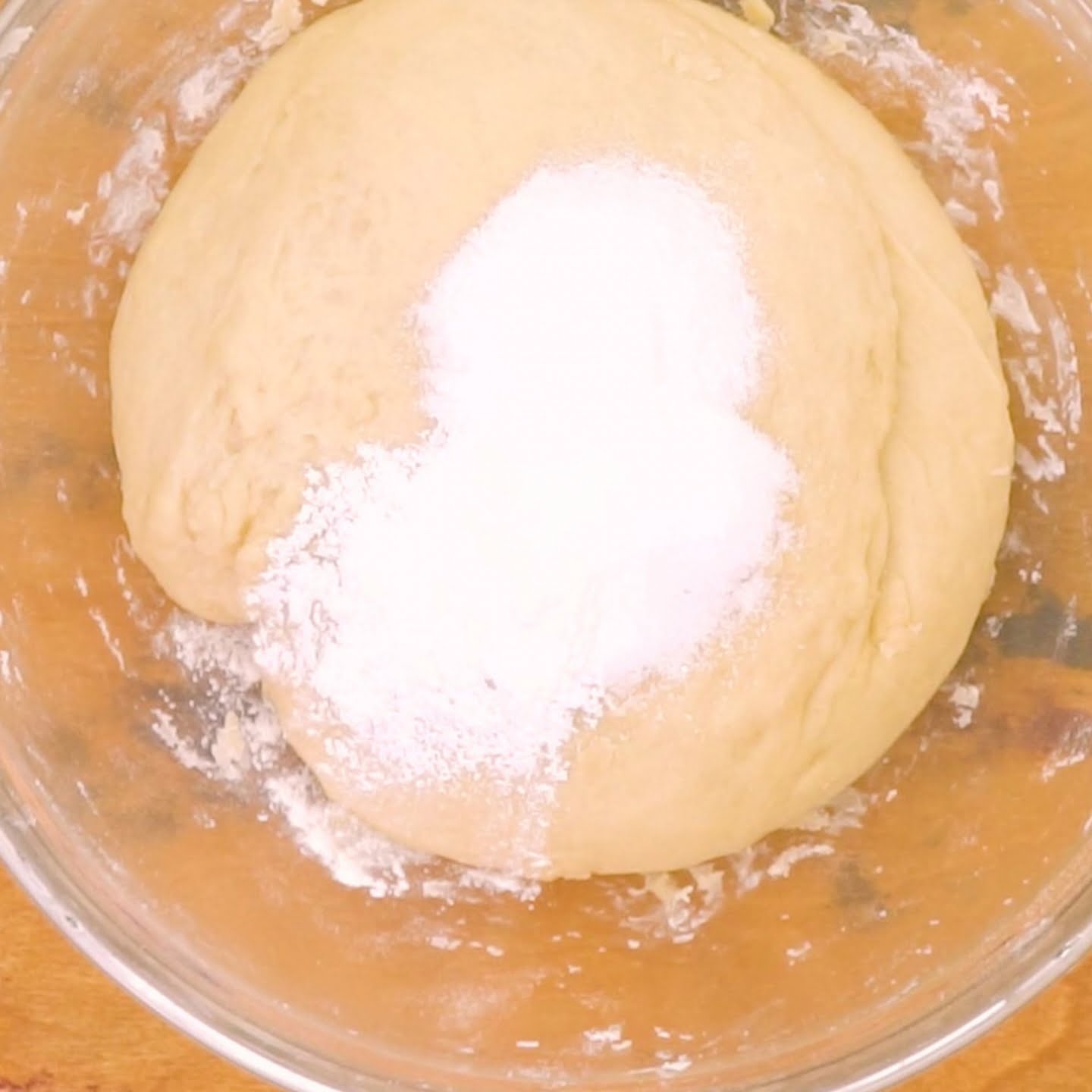 risen dough with baking powder, baking soda, salt