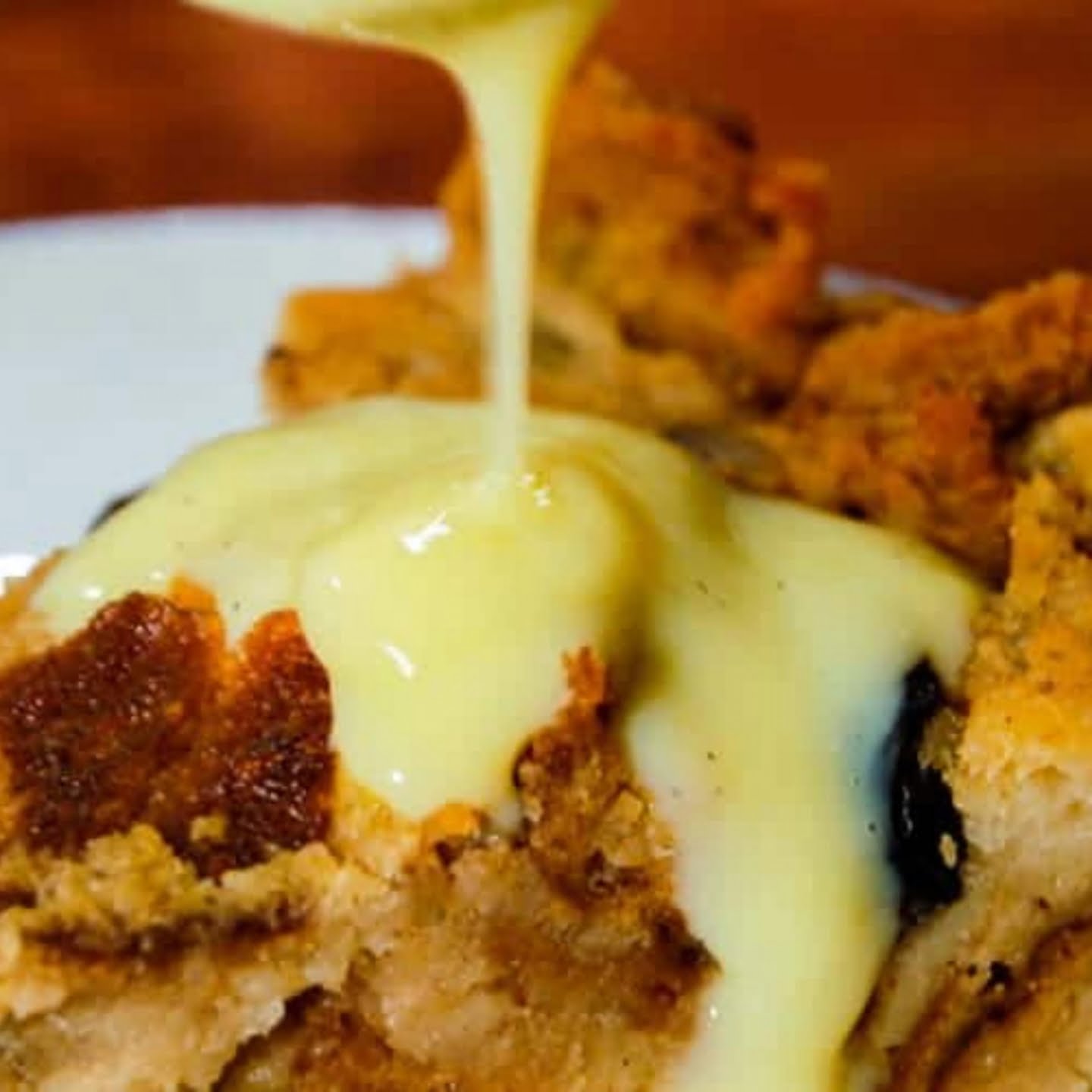 Bread pudding with creme anglaise