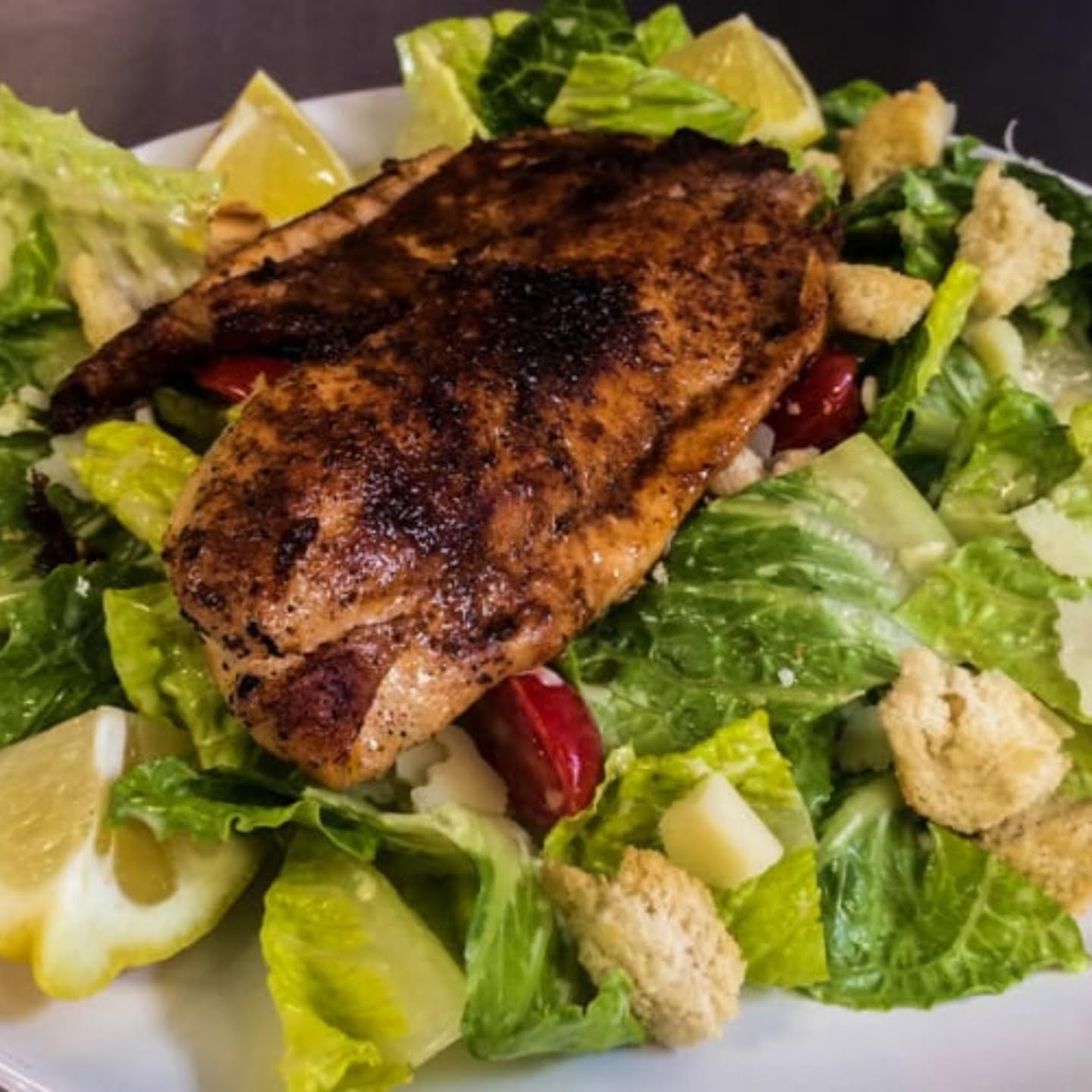 HOMEMADE CAESAR SALAD WITH BLACKENED TILAPIA