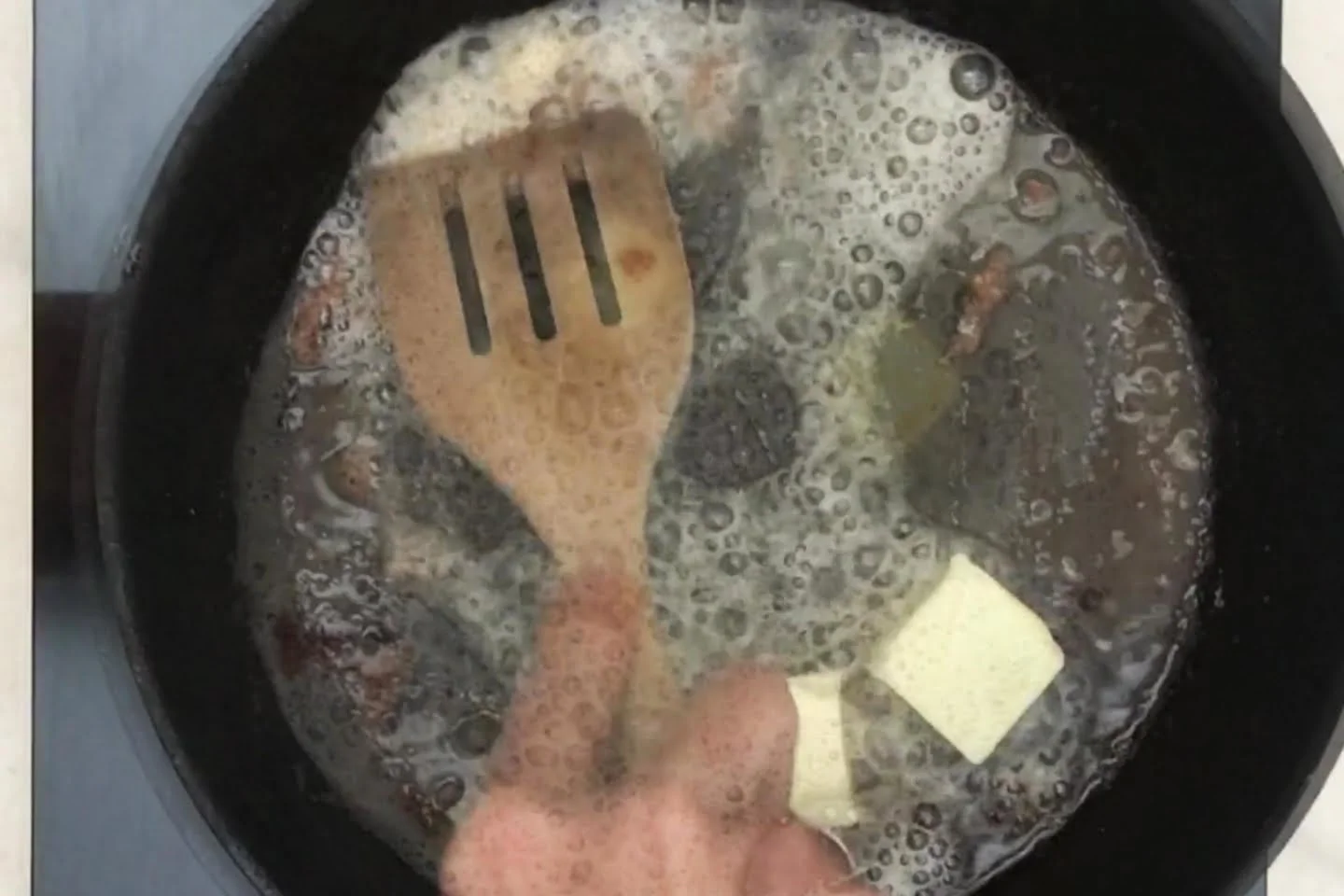 Addition of butter in skillet