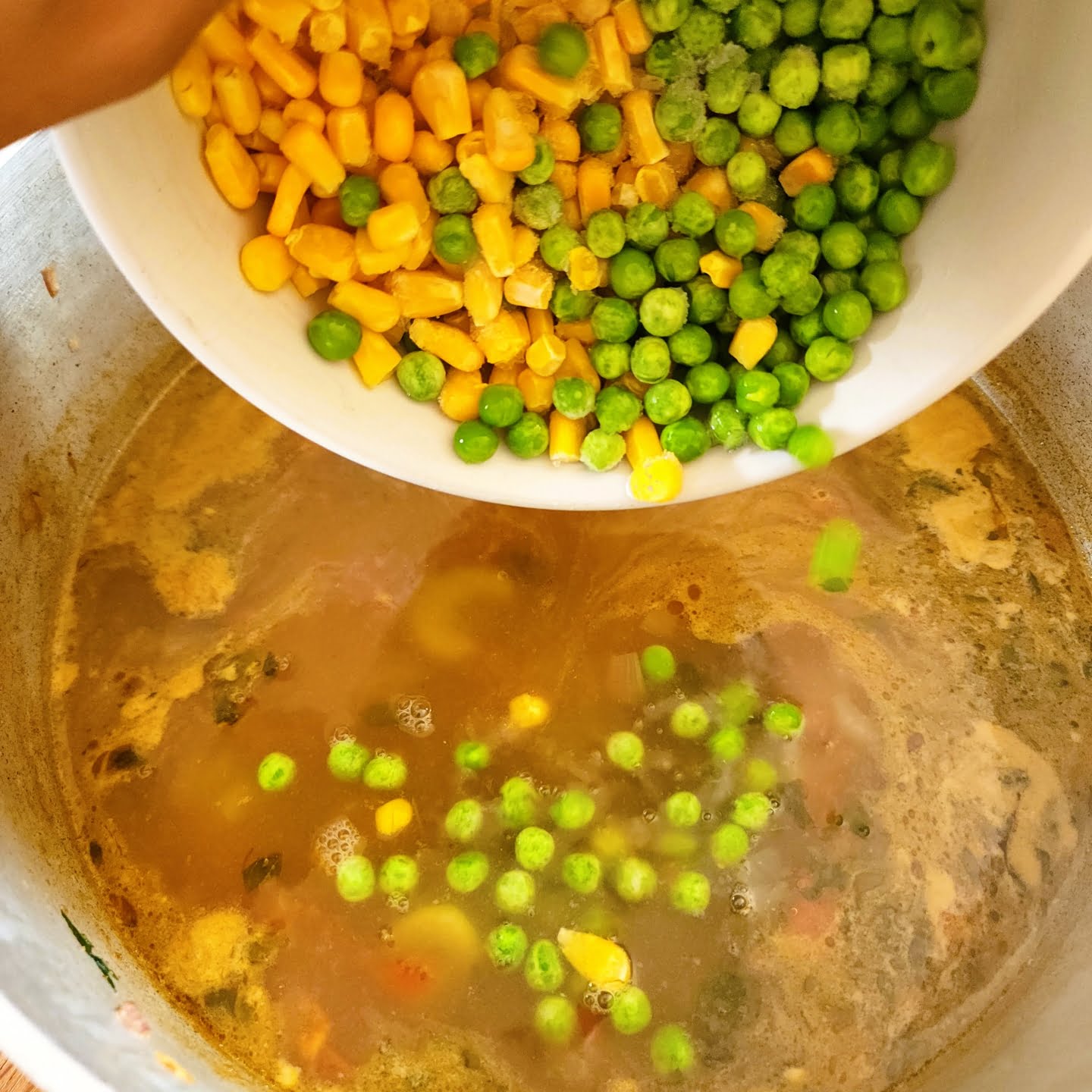 Addition of corn and peas