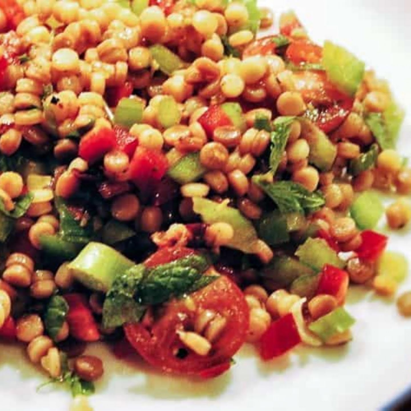 Couscous Salad With Chopped Vegetables, Mint, And Cilantro