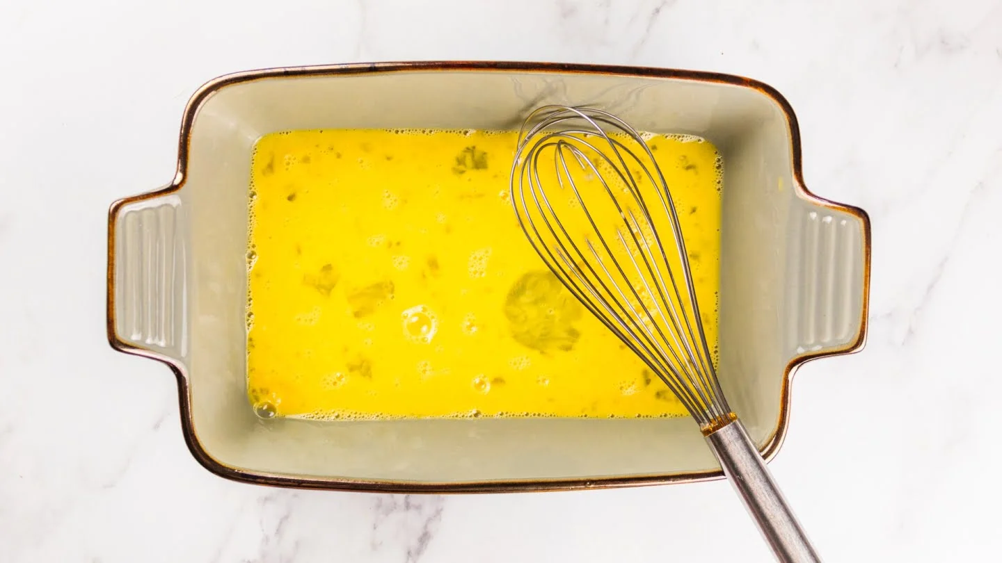 Whisked eggs in bowl