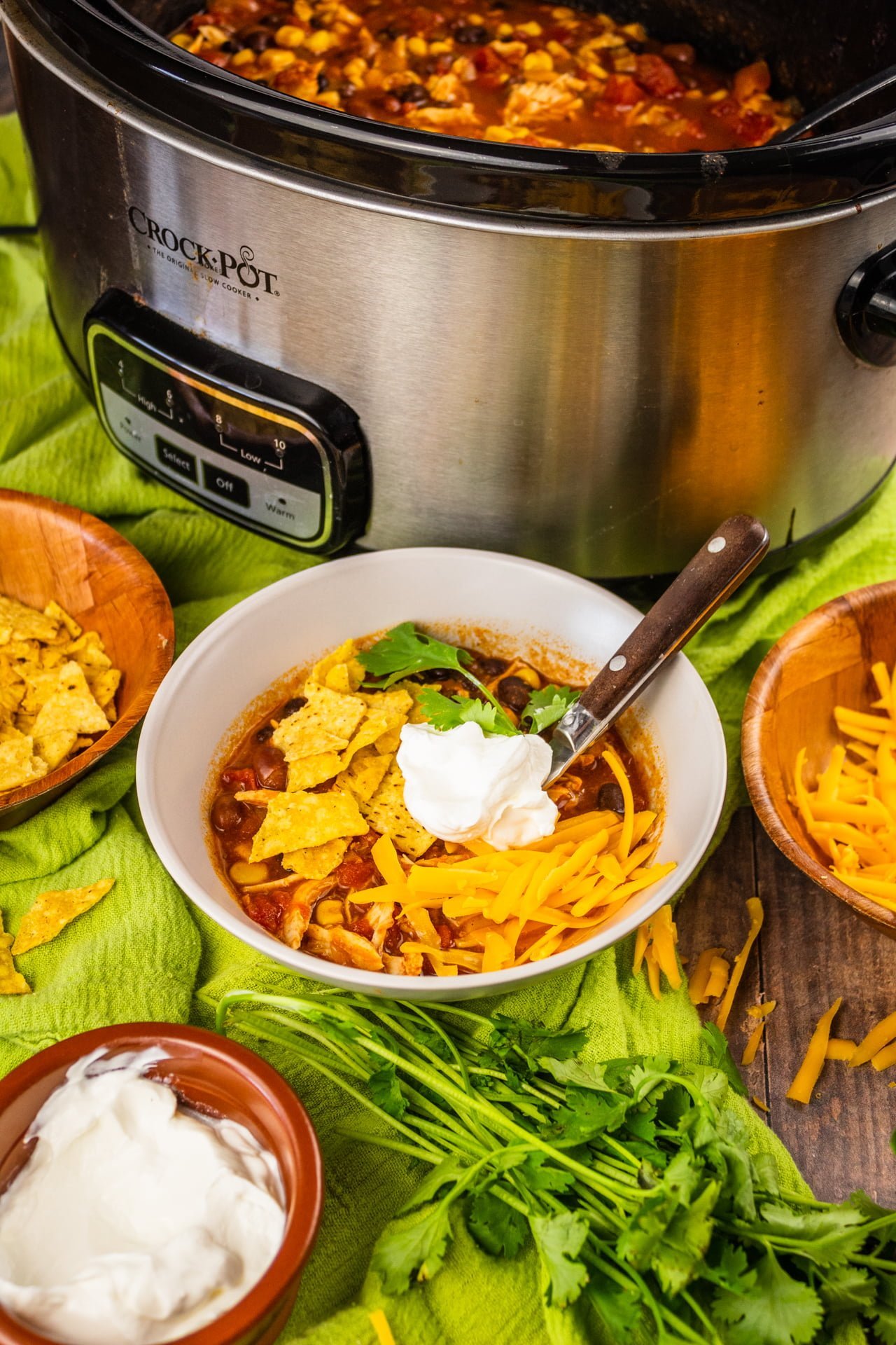 Chicken taco soup serving