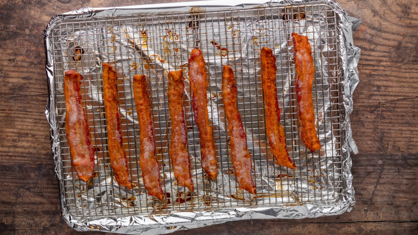 Remove the tray from the oven and let the bacon cool for 5 minutes