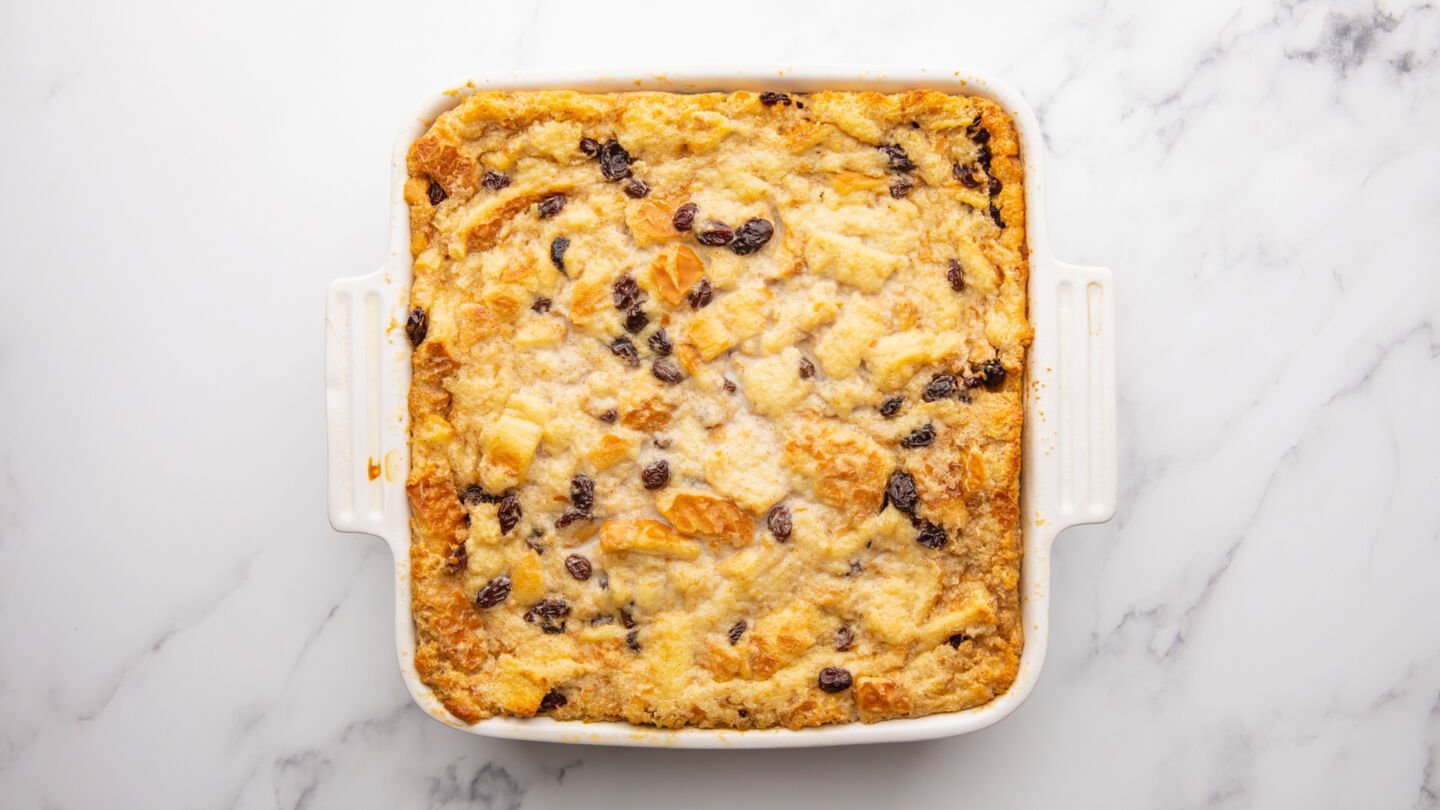 Remove the bread pudding from the oven