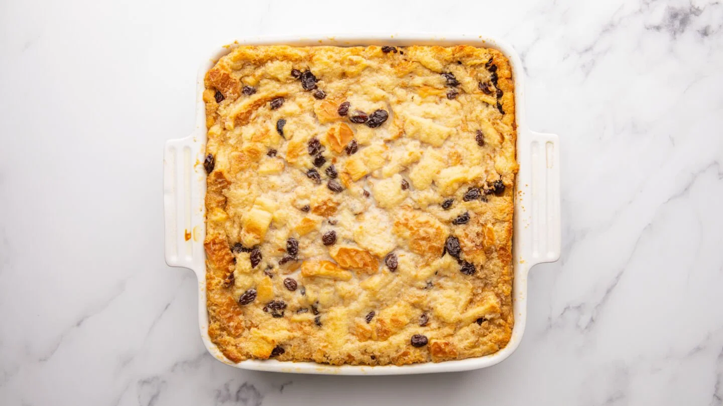 Remove the bread pudding from the oven