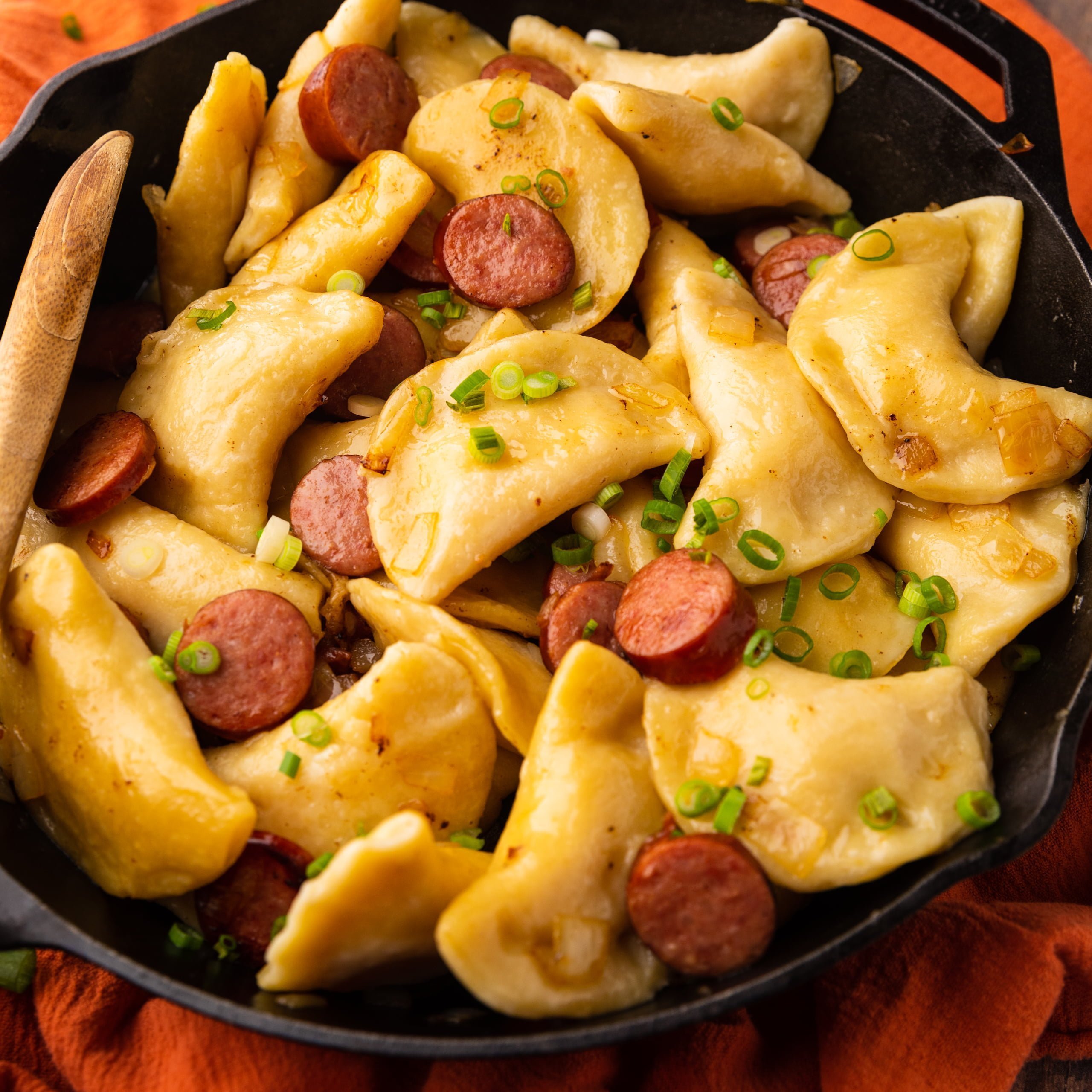 Homemade] Kielbasa and Pierogies with Peppers and Onions in a White Wine  and Garlic Glaze : r/food