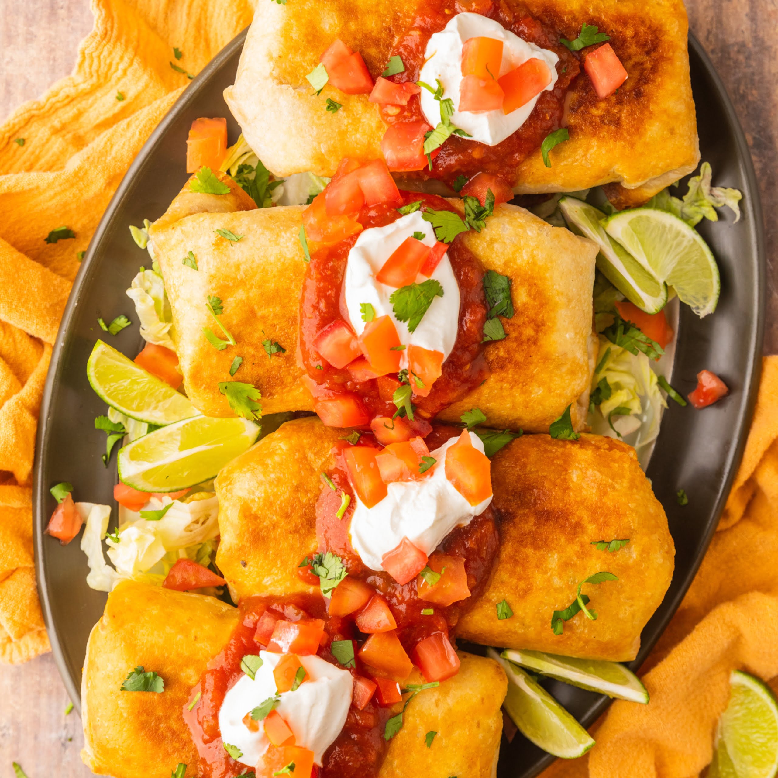 Beef, Bean and Cheese Chimichangas with Green Pepper Salsa 