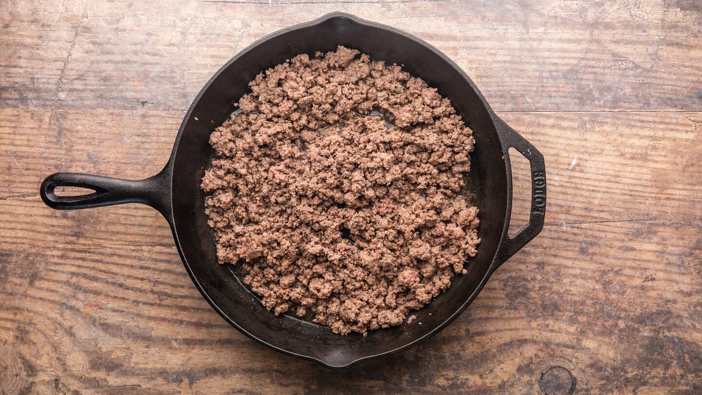 cook ground beef for a few minutes, breaking it up into pieces as it browns.