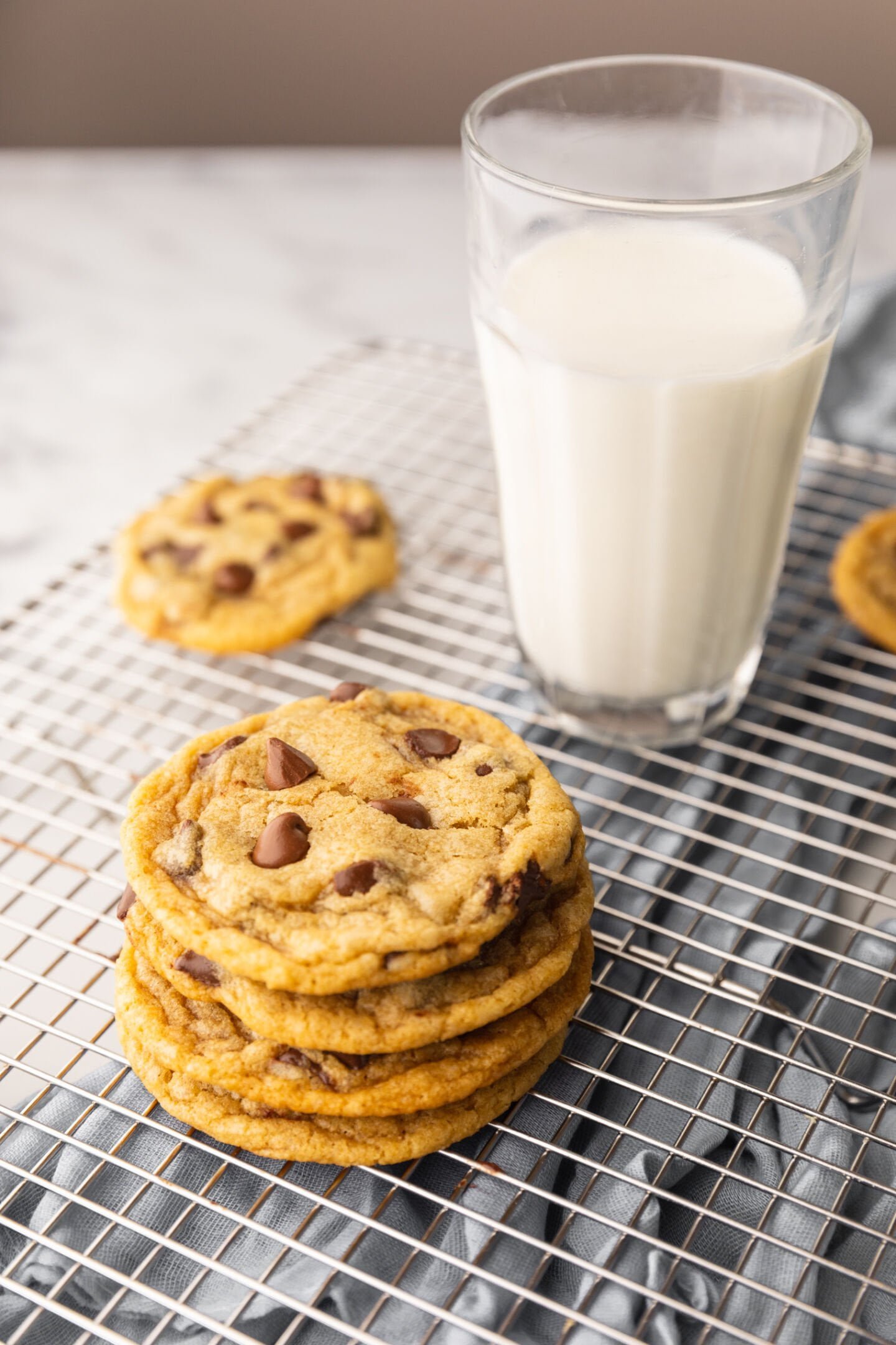 Chocolate chip cookies with glass of milk