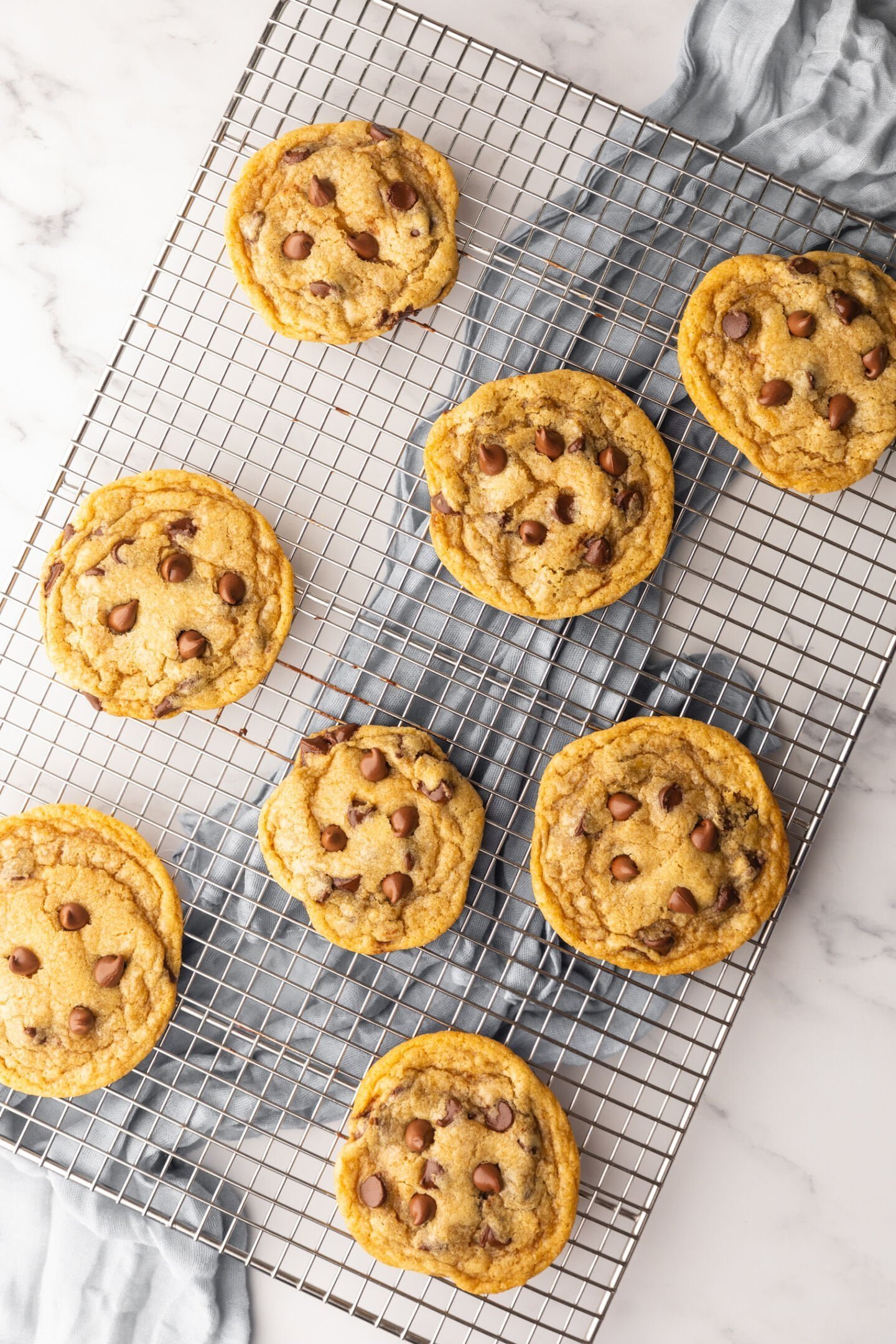 chocolate chip cookies on a rack