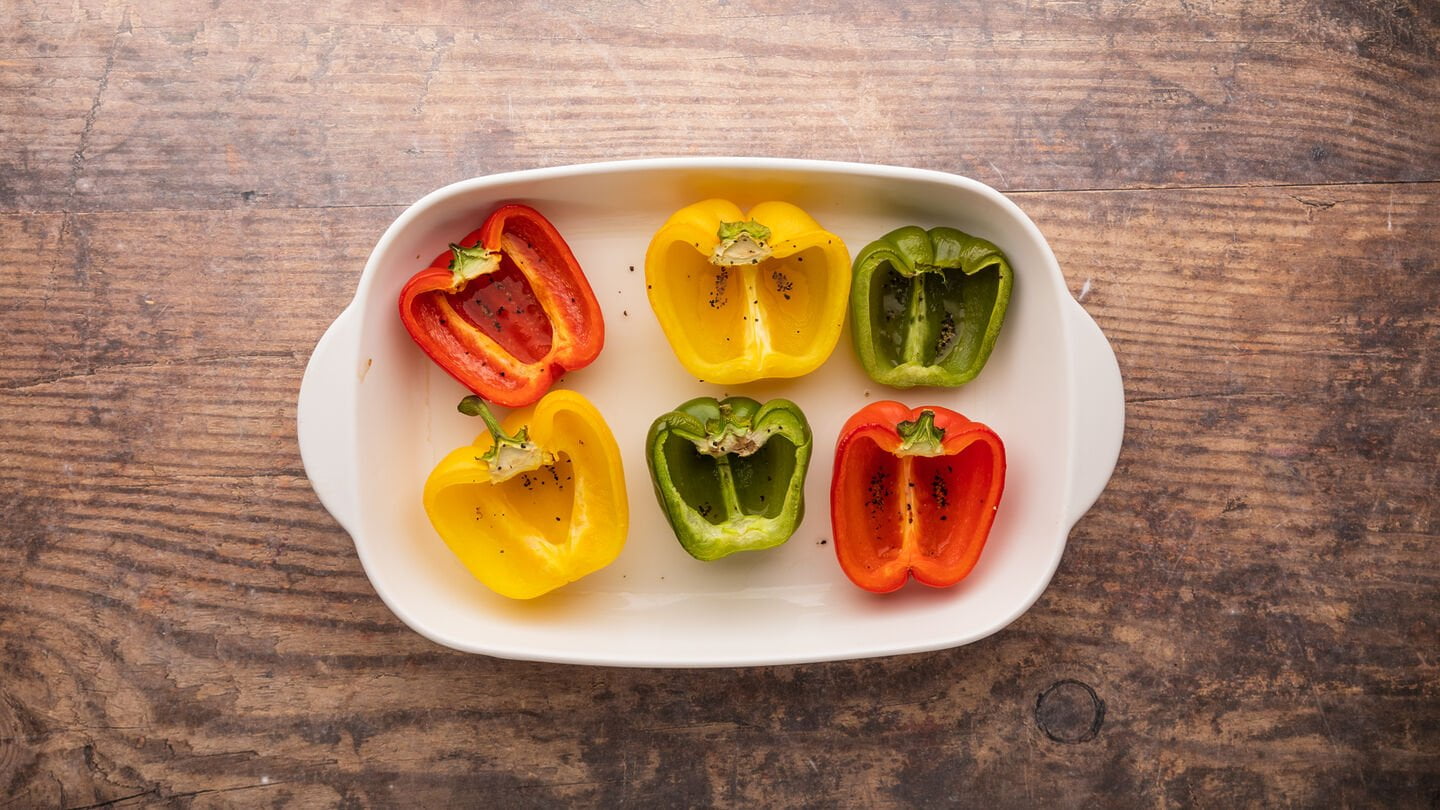 Bake the colorful bell peppers