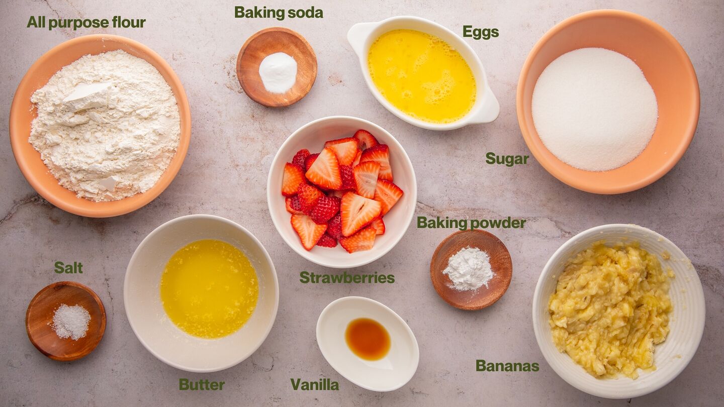 strawberry banana bread - ingredients