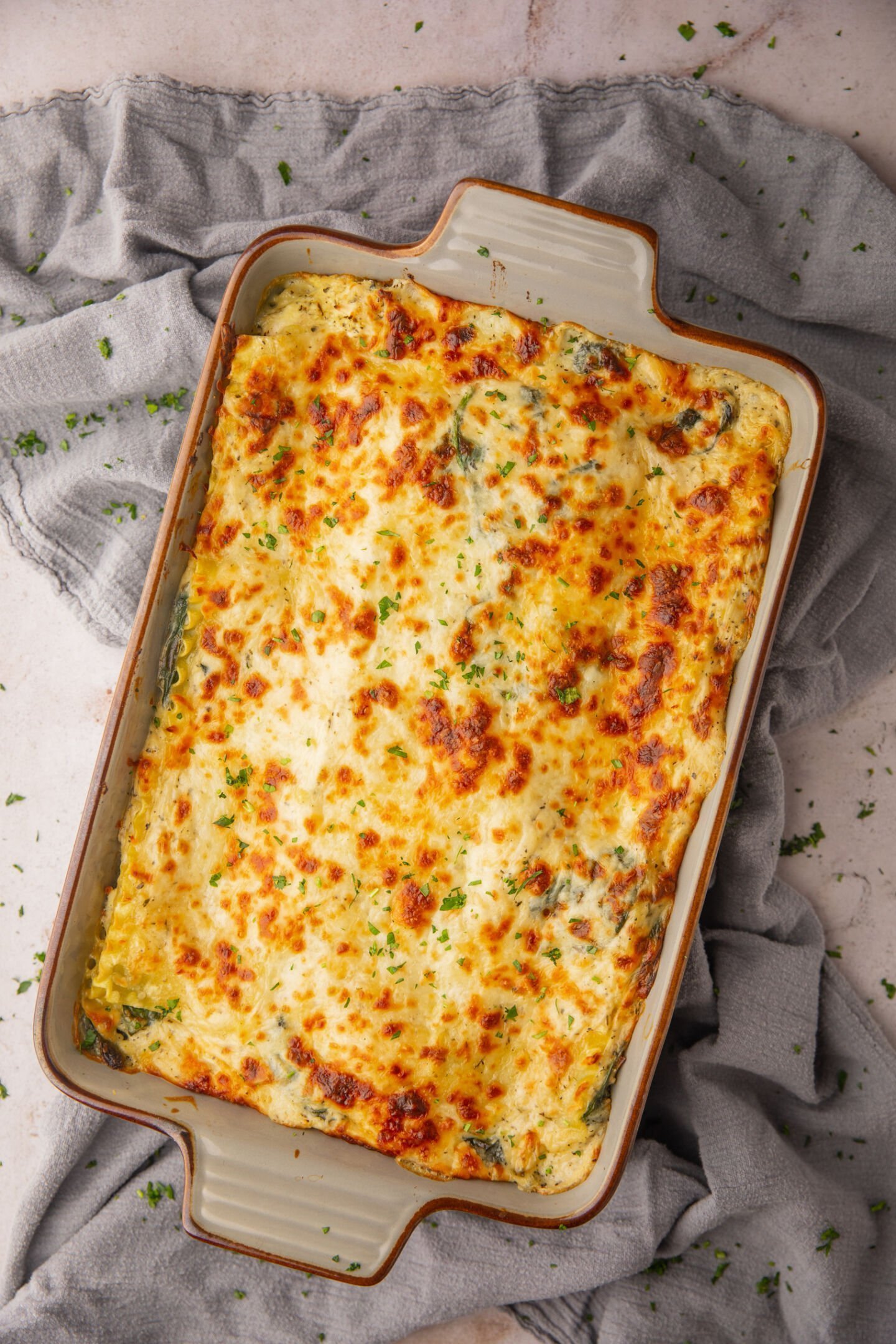 lasagna garnished with parsley